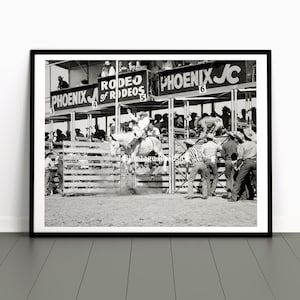 Vintage Rodeo Photo, Black and White archival print from original 1950s negative, Phoenix, Arizona Photo, Bareback Rider Print, Cowboy Art