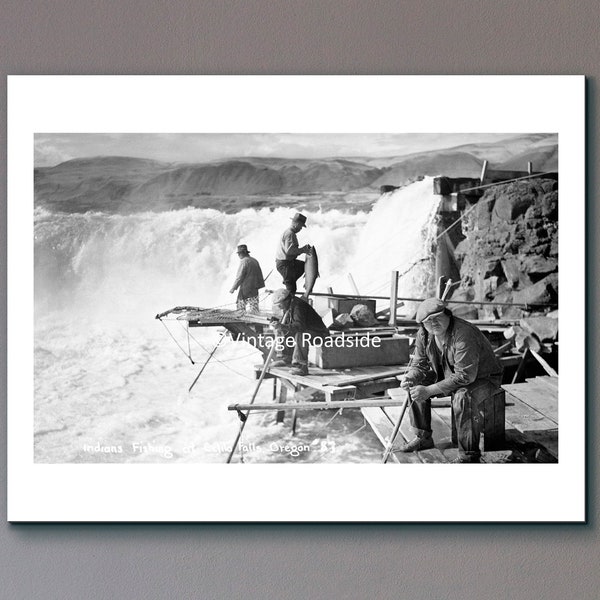 Native Americans Fishing at Celilo Falls, Columbia River, Archival Print from Original 1936 Negative, Oregon Wall Art, Salmon Fishing