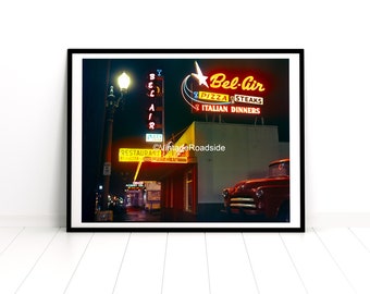 Bel Air Restaurant, Portland Oregon Photo, Color print from original negative, Union Avenue, Vintage Pizza Parlor, Italian Food, Neon Sign