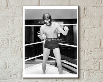 Early Luchador Photo, Print from original 1930s negative, Mexico City Lucha Libre, Mexican Wrestling, Sports Wall Art, Masked Wrestler