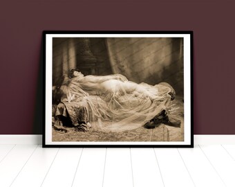 Vintage Boudoir Sepia Photo, Denver Colorado Female Photographer BB Chase, Print from original 1901 glass plate negative, Female Wall Art