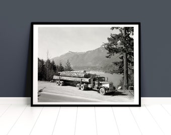 Vintage Pacific Northwest Logging Photo, Lake Aldwell, Puget Sound, Print from Original 1956 Negative, Sandberg Logging Truck, Port Angeles