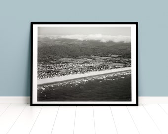 Vintage Aerial Photo of Seaside Oregon, BW Archival Print from original 1952 negative, Oregon Coast Wall Art, Beach House Decor