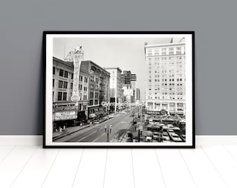 The Orpheum Theater, Vintage Downtown Portland Oregon Photo, Neon Sign Wall Art, Black and White Archival Print from Original 1969 Negative