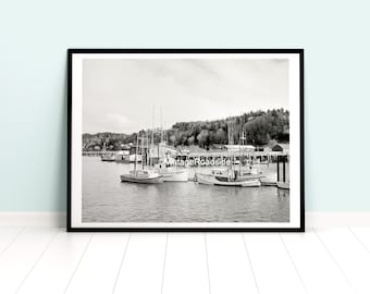 Vintage Astoria Oregon Photo, Archival Print from Original 1952 Negative, Fishing Boats along Waterfront, Old Oregon Wall Art, Crab Boats