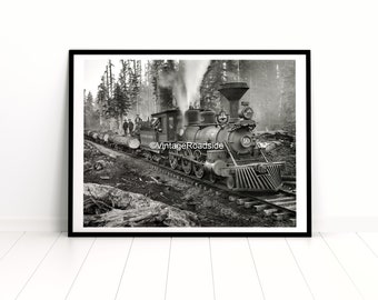 Vintage Polson Logging Train Photo, Archival print from original 1903 glass plate negative, Hoquiam, Steam Locomotive 10, Northwest Wall Art