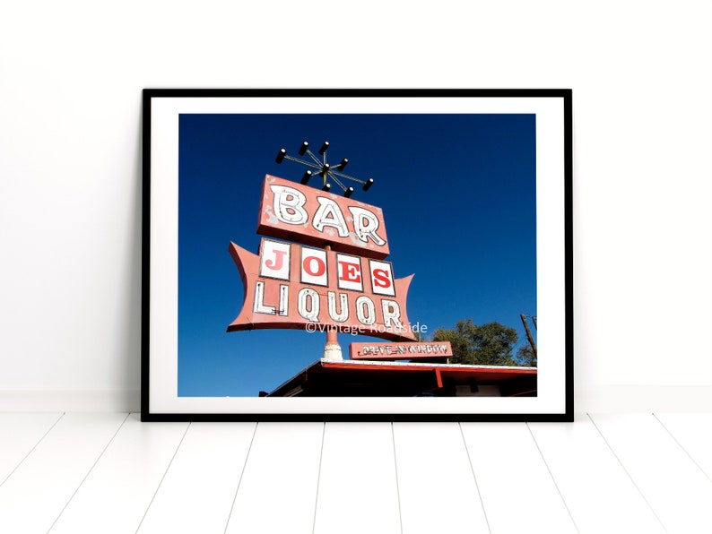 Joe's Liquor Store Neon Sign Photo, Rock Springs, Wyoming, Midcentury Wall Art, Googie Neon Sign Photography, Wyoming Decor, Vntage Sign Art image 1