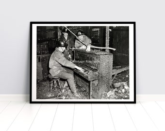 Vintage Fireman Photo, Archival print from original 1949 negative, Firefighter, Oregon Wall Art, Firemen play burned piano, First Responder