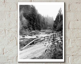 Vintage Eagle Falls Photo, Archival print from original glass plate negative, Skykomish River, Washington Wall Art, Waterfall Photo