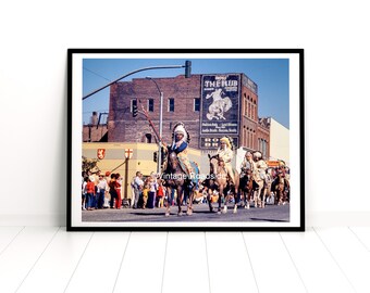 Vintage Ellensburg Rodeo Parade Photo, Archival Print from 1972 negative, Native American, Pearl Street, Kleinberg Building, The Hub