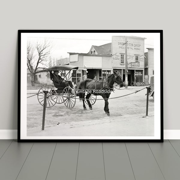 Horse and Buggy Photo, Hillsboro Oregon, Print from Original 1937 Negative, Depression Era, Vintage Oregon Wall Art, Horse Print