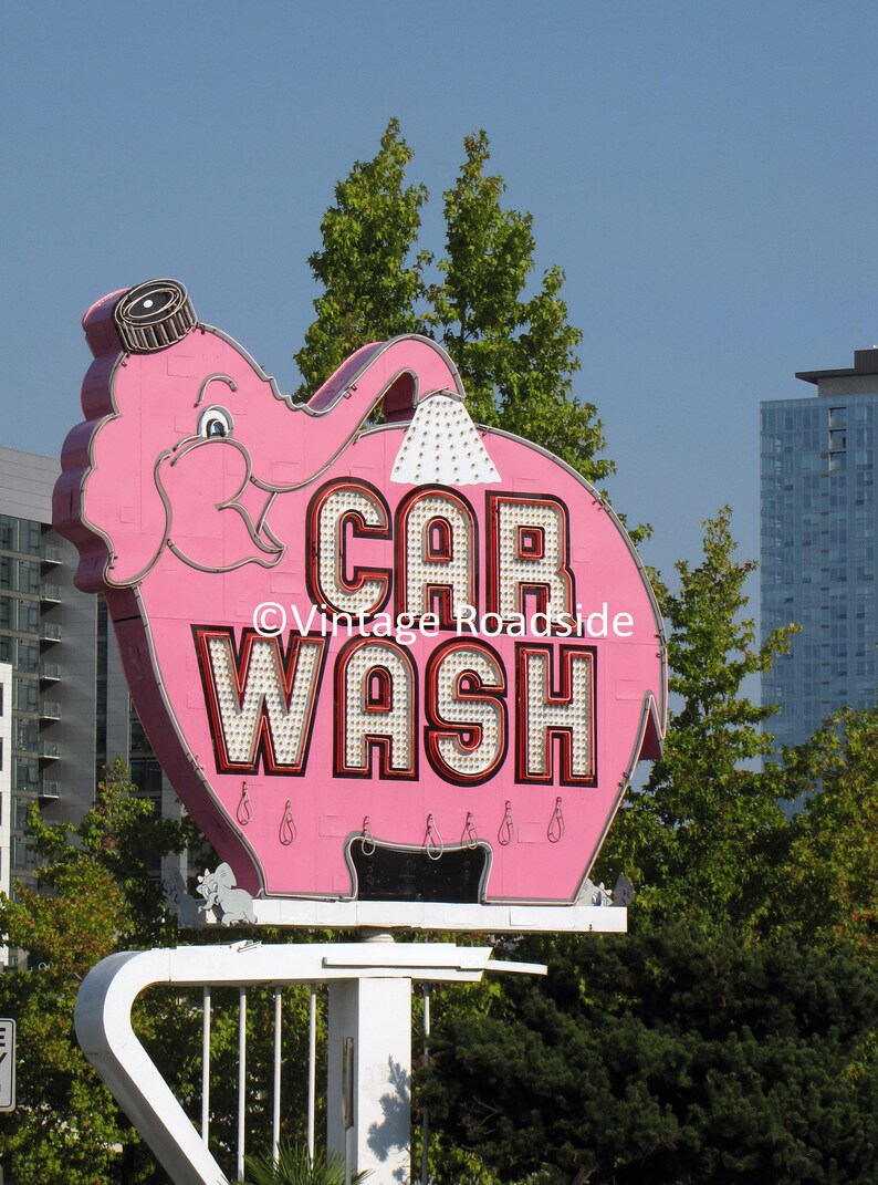 The Pink Elephant Car Wash Neon Sign Downtown Seattle Etsy