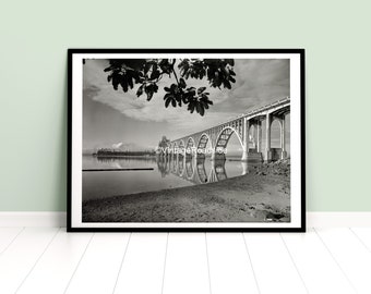 Vintage North Bend Bridge Photo, Print from original negative, McCullough Bridge, Coos Bay, Oregon Coast Wall Art, Beach House Decor