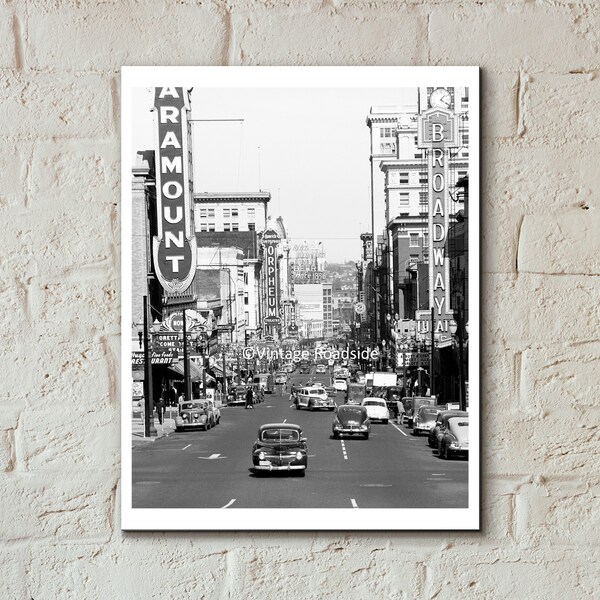 Old Downtown Portland Oregon Photo, Print from original 1949 Negative, Paramount Theater, Vintage Oregon Wall Art, 1940s Cityscape