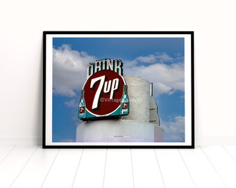 Vintage 7Up Neon Sign, Sandy Blvd Portland Oregon Photo, Archival Color Print from Original Kodachrome Slide, Hollywood District, PDX Art