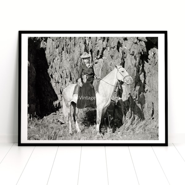 Vintage Cowgirl with pistol on horseback Photo, Archival Western Print from Original Negative, Wyoming Photography and Wall Art, Old West