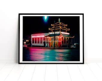 The Pagoda Restaurant, Portland, Oregon, Color Photograph from vintage 35mm slide, Original 1958 Neon Sign Photo, Portland Wall Art