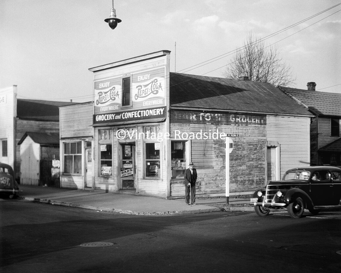 Vintage 1940s Neighborhood Corner Grocery Store Print from Etsy