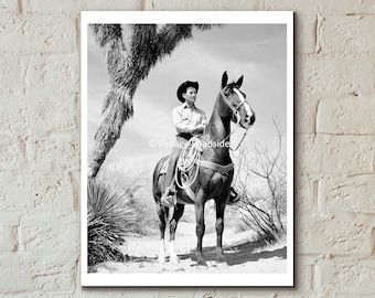 Vintage Arizona Cowboy on Horseback Print, Archival print from original negative, Western Decor, Desert Wall Art, Ranch Photo, Joshua Tree