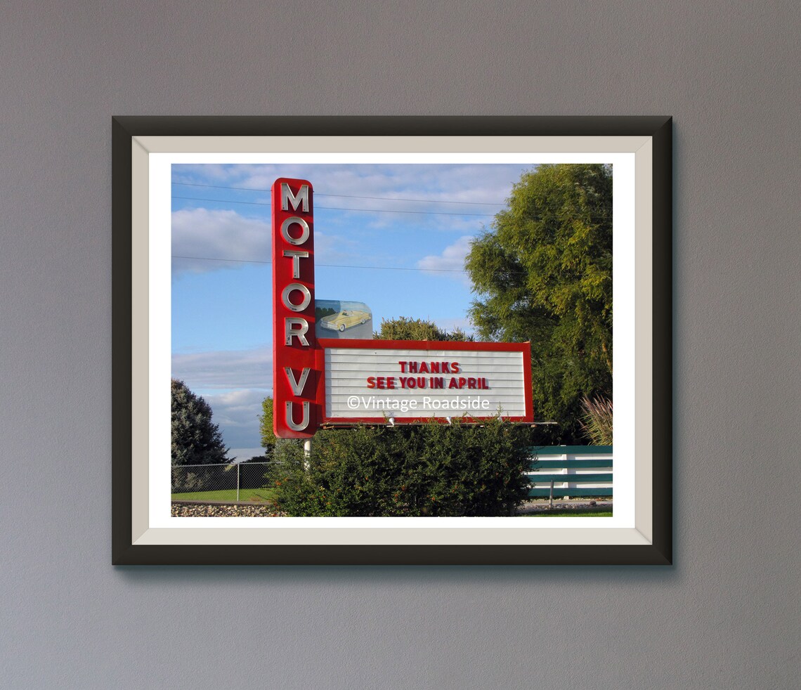 Vintage Drive in Theater Neon Sign 8x10 Photo Motor Vu Parma Etsy