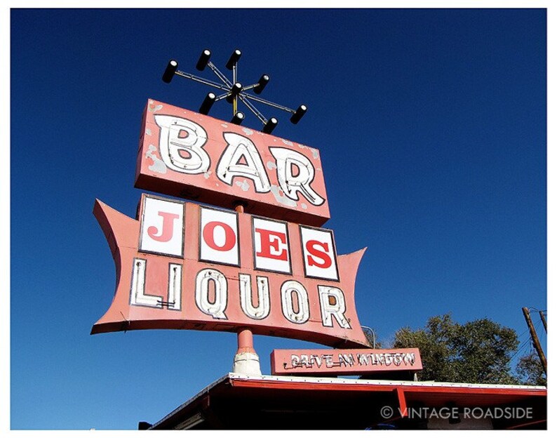 Joe's Liquor Store Neon Sign Photo, Rock Springs, Wyoming, Midcentury Wall Art, Googie Neon Sign Photography, Wyoming Decor, Vntage Sign Art image 2