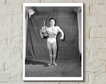 Vintage Bodybuilder Photo, Sam Loprinzi, Archival Print from Original 1947 Negative, Weight Lifter, Gym Wall Art, Muscle Man, Beefcake