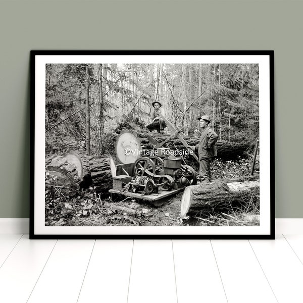 Vintage Logging Photo, Drag Saw, Archival Print from Original Circa. 1915 Glass Plate Negative, Logger Photography, Northwest Logging