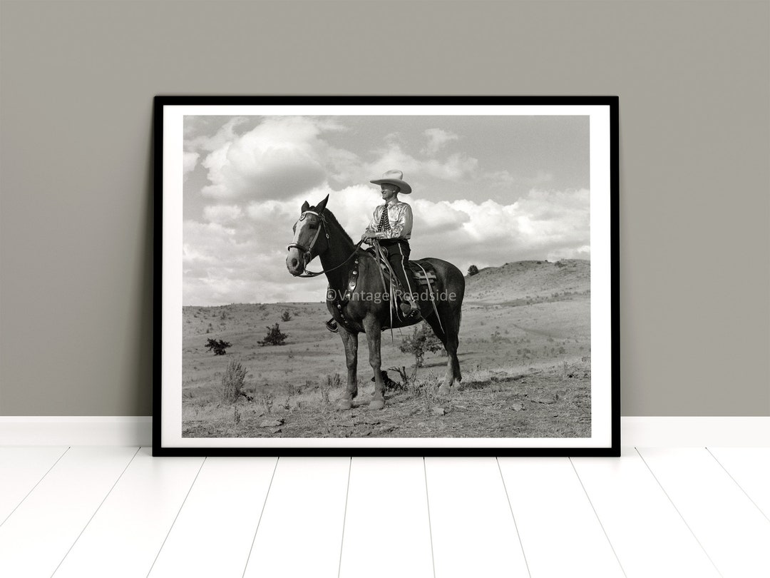 Vintage Cowboy on Horseback Dressed for Parade, Western Print From