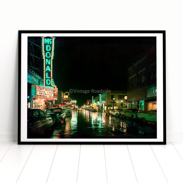 McDonald Theater Neon Sign Photo, Downtown Eugene Oregon Night Photo, Color print from original 1959 negative, Vintage Neon Sign Photography