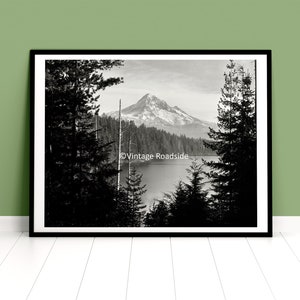 Mount Hood and Lost Lake Photo Circa 1930, Archival Print from Original Negative, Oregon Wall Art, BW Landscape, Vintage Mt Hood