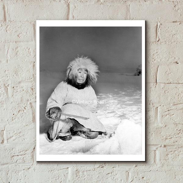 Vintage Inuit Woman Ice Fishing Photo, Fine Art Photography, Print from Original 1944 Negative, Nome Alaska, Yupik People