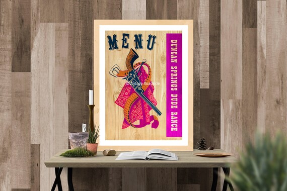 Duncan Springs Dude Ranch Menu Print Retro Cowboy Kitchen Wall