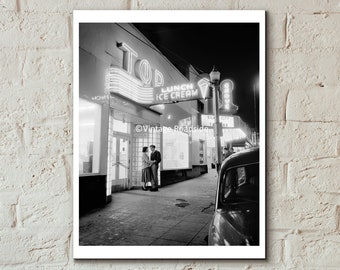 The Grove Theater and Tip Top Ice Cream Shop, Forest Grove, Oregon, Archival print from original 1952 negative, Oregon Photography