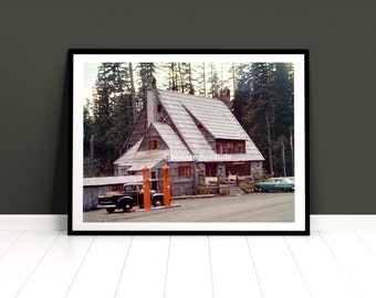 Spirit Lake Lodge Print, 1958 Kodachrome, Mount St. Helens, Washington Photo, Color Photograph, Retro gas station, Roadside America