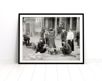 Photo of People Cooking in the Street after the 1906 San Francisco Earthquake, Black and White Print from original glass plate negative