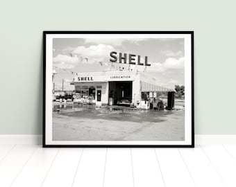 Vintage Gas Station Photo, Shell Station Wickenburg, Arizona Print, Archival print from original 1955 negative, Service Station Photo