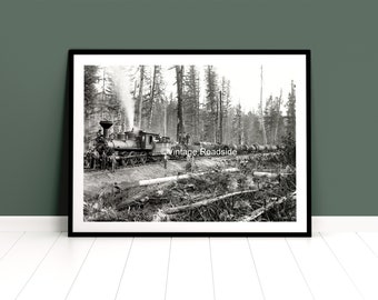 Vintage Polson Logging Train Photo, Archival print from original 1903 glass plate negative, Grays Harbor, Locomotive 10, Northwest Wall Art