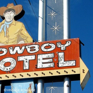 Texas Route 66 Print, Cowboy Motel Neon Sign Photo, Amarillo, Texas, Fine Art Photography, Texas Road Trip Photo, Old Motel Sign, Cowboy Art image 3