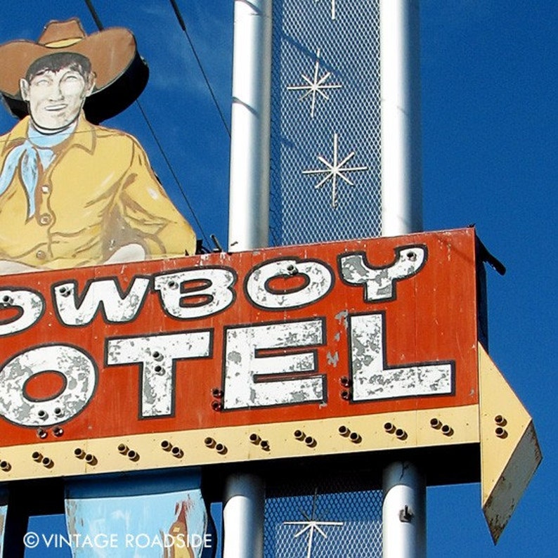 Texas Route 66 Print, Cowboy Motel Neon Sign Photo, Amarillo, Texas, Fine Art Photography, Texas Road Trip Photo, Old Motel Sign, Cowboy Art image 3