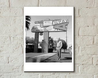 Vintage Lazy A Motel Neon Sign Photo, Phoenix Arizona, Archival Print From Original 1950s negative, Mid-century Arizona Wall Art, BW Print