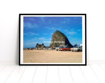 Vintage Cannon Beach Sandcastle Festival Photo, Archival Print from original 1970 color negative, Oregon Coast Wall Art, Beach House Decor