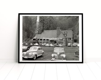 Vintage Multnomah Falls Lodge Photo, Print from original 1952 negative, Oregon Wall Art, Waterfall Print, Columbia River Gorge, Landscape