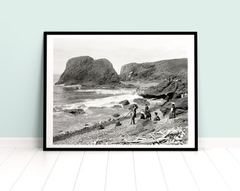 Vintage Newport Oregon Photo, Yaquina Head, Lion Rock, Archival print from original 1911 glass plate negative, Oregon Coast Beach House