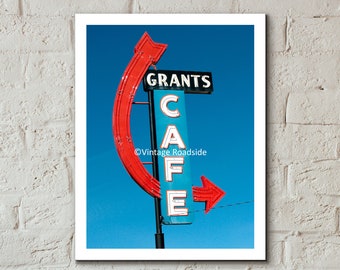 Grants Cafe Neon Sign Print,  Route 66 Photography,  Grants New Mexico, Fine Art Neon Sign Print, Southwest Wall Art, Sign Now Gone