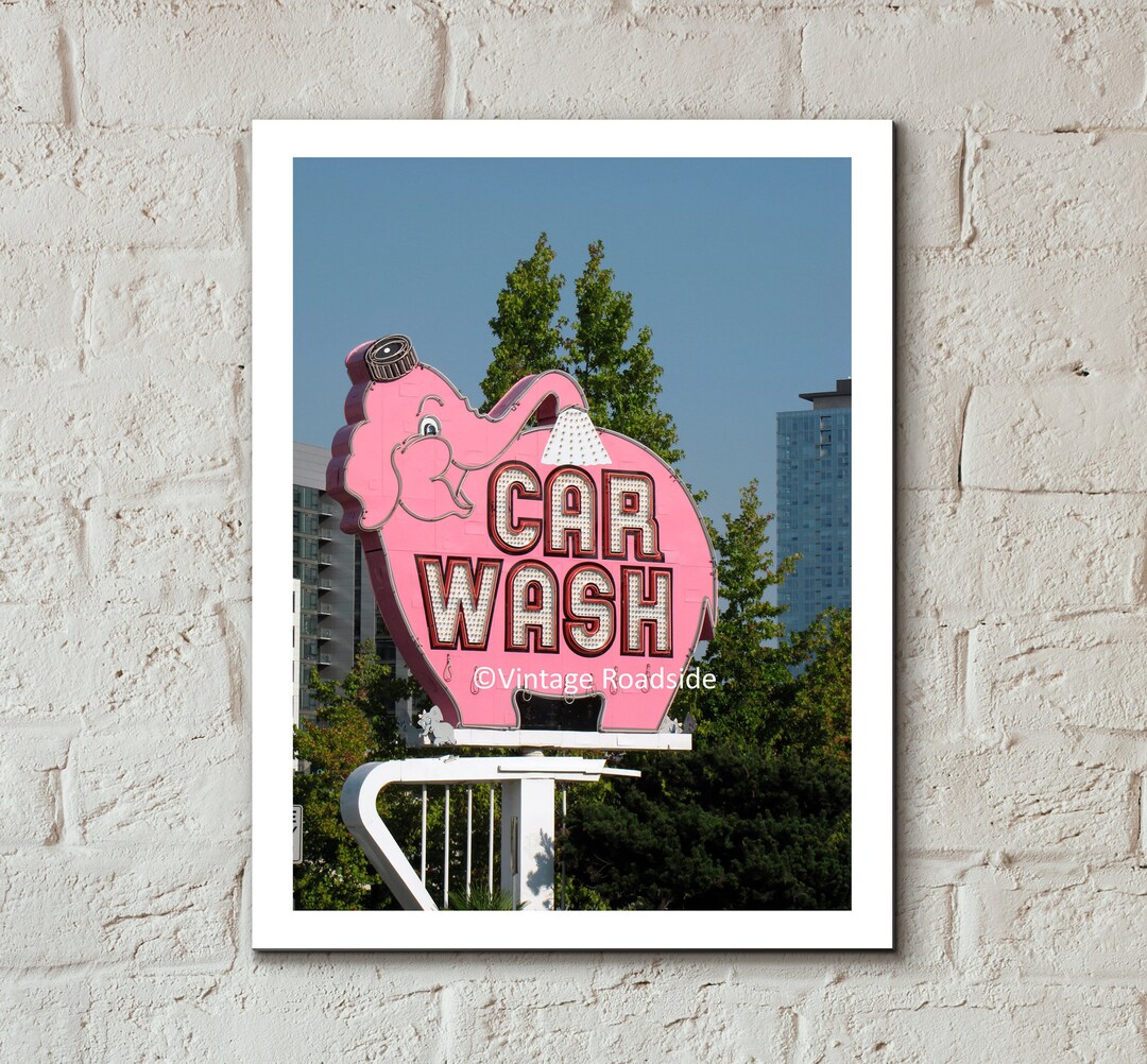 The Pink Elephant Car Wash Neon Sign, Downtown Seattle Washington