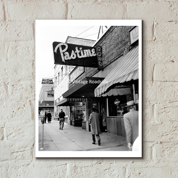 Vintage Tavern Photo, The Pastime, Vancouver Washington, Archival Print from original 1954 Negative, Dive Bar Neon Sign, Cocktail Lounge