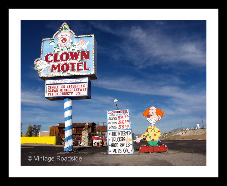 Clown Motel, Tonopah, Nevada, Fine Art Photography, Road Trip Print, Scary Clown Sign, Nevada Photography, Travel Wall Art image 3