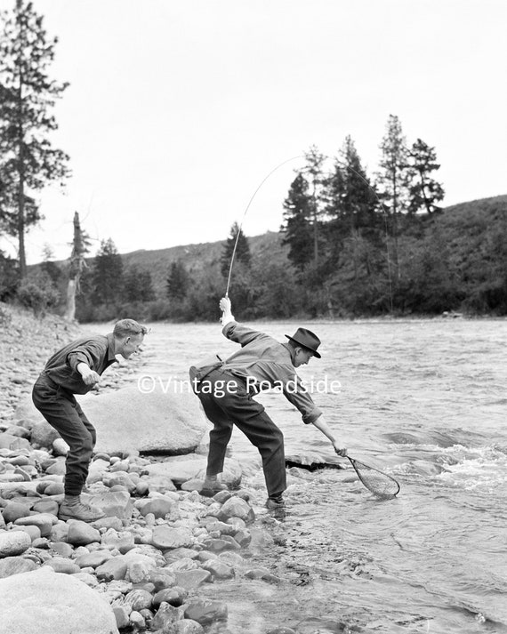 Vintage Fly Fishing Photo, Mt. Rainier Washington, Print From