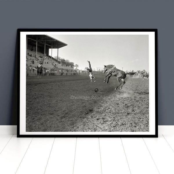 Vintage Rodeo Print, Black and White archival photo from original 1950s negative, Phoenix, Arizona Photo, Bucking Horse Print, Cowboy Art