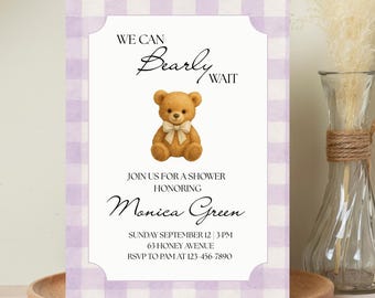 We Can Bear-ly Wait Baby Shower Invitation | Teddy Bear Theme Shower Invitation | Editable Canva Template | Digital Party Invite